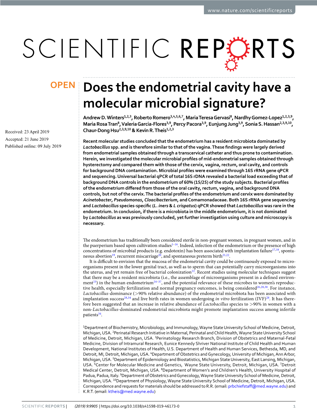 Does the Endometrial Cavity Have a Molecular Microbial Signature? Andrew D