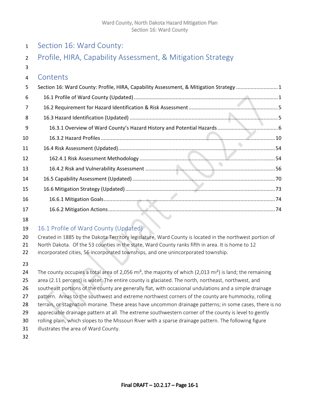 Ward County, North Dakota Hazard Mitigation Plan Section 16: Ward County