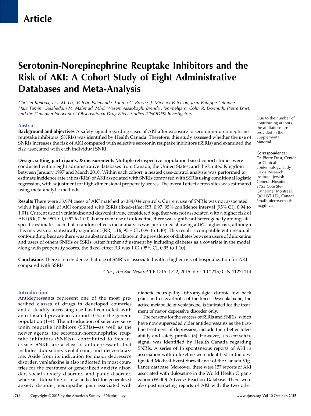 Article Serotonin-Norepinephrine Reuptake Inhibitors And