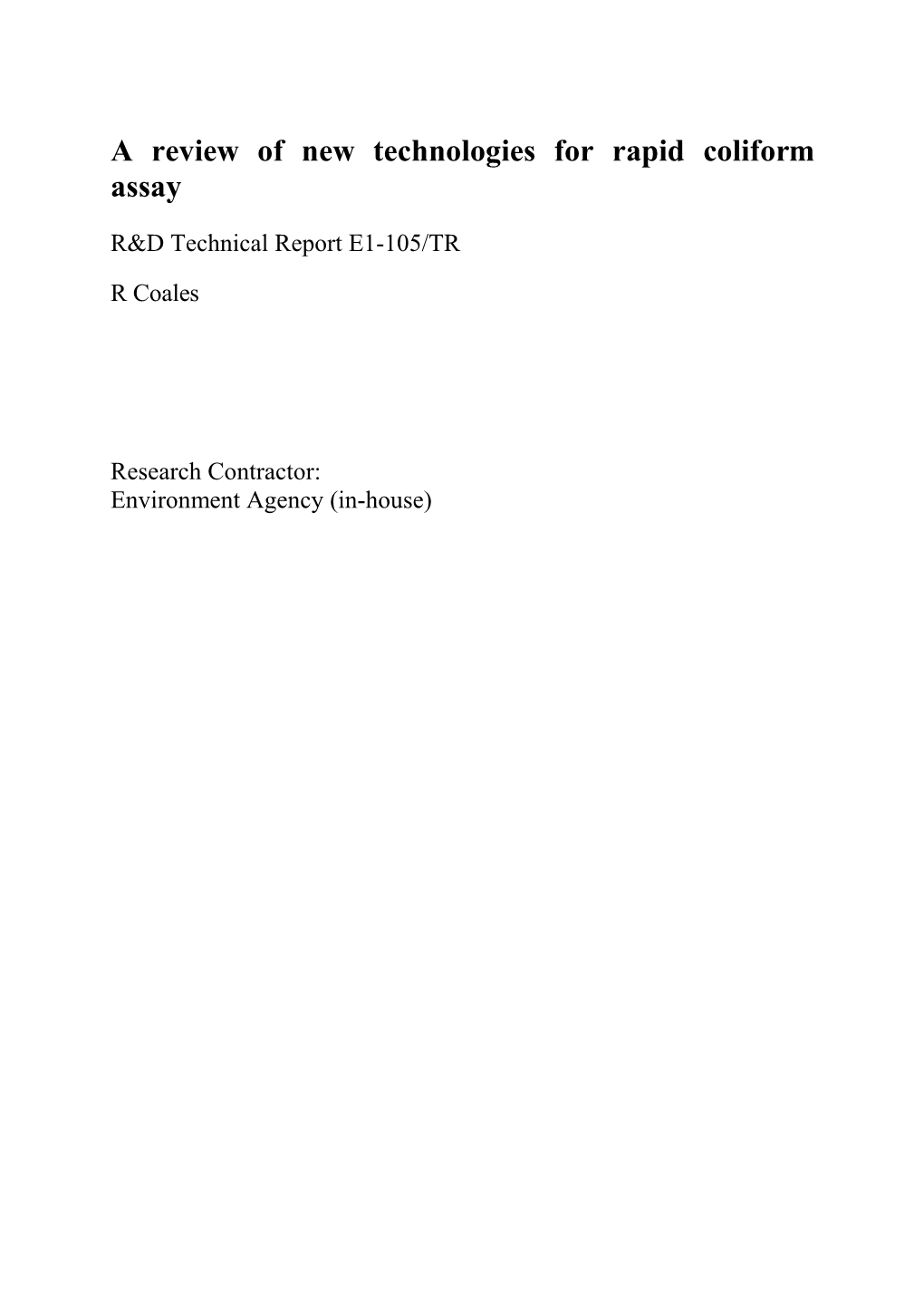 A Review of New Technologies for Rapid Coliform Assay