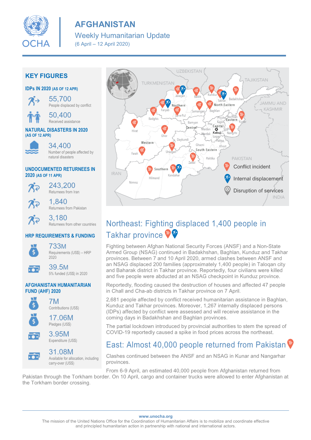 AFGHANISTAN Weekly Humanitarian Update (6 April – 12 April 2020)