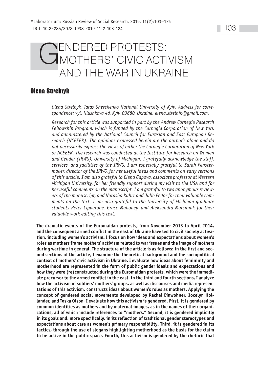 Gendered Protests: Mothers' Civic Activism and the War in Ukraine