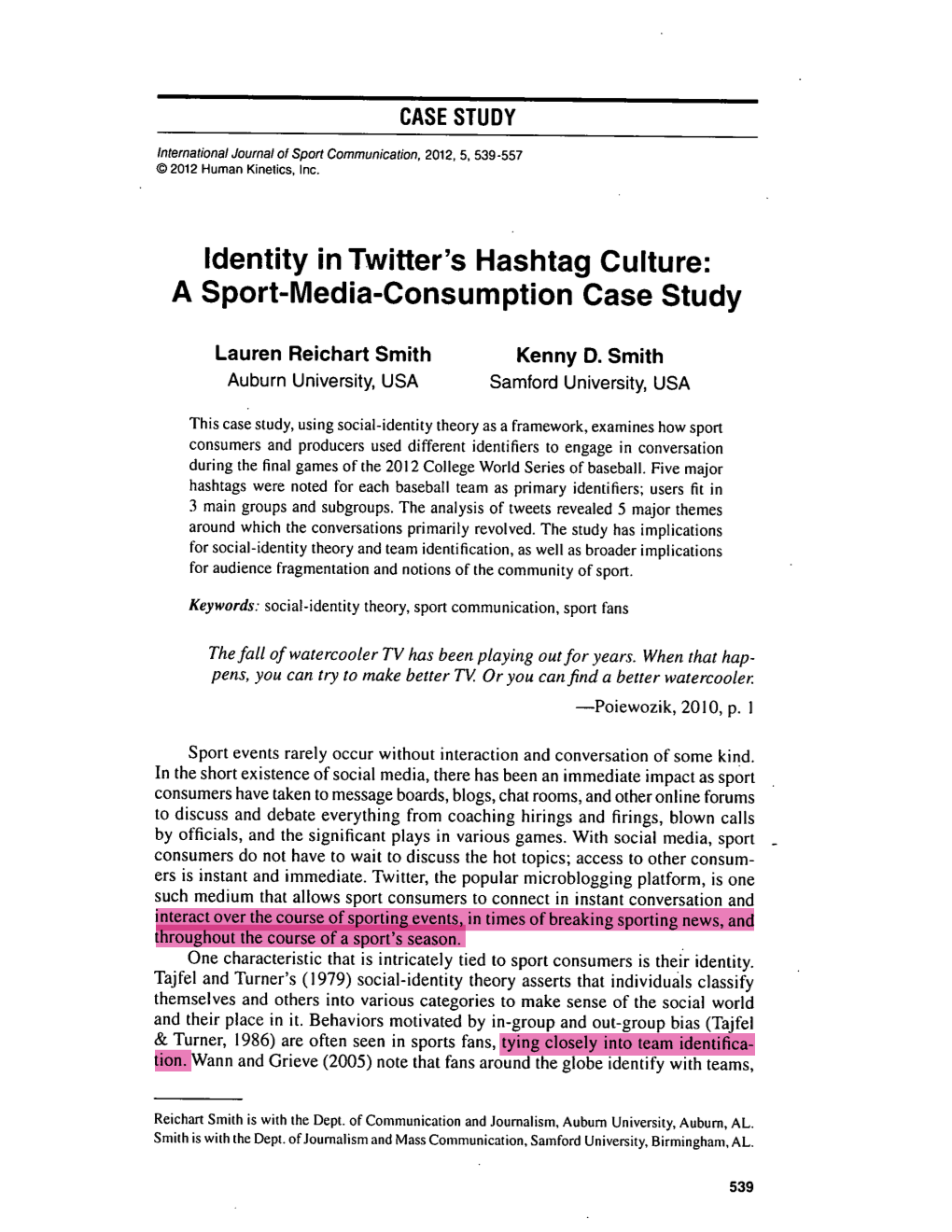Identity in Twitter's Hashtag Culture: a Sport-Media-Consumption Case Study