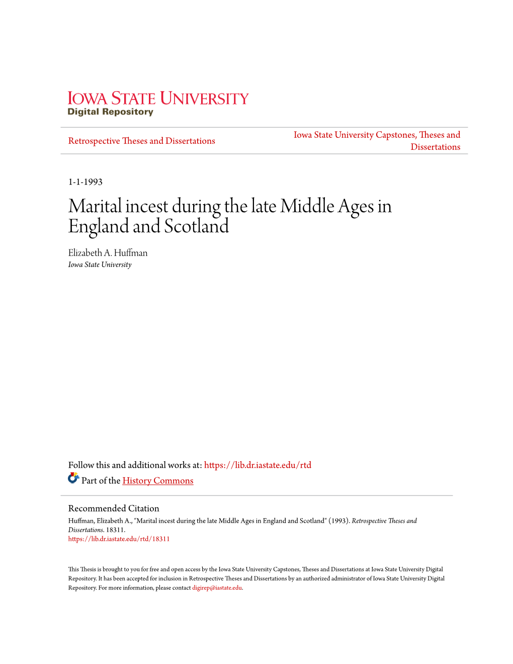 Marital Incest During the Late Middle Ages in England and Scotland Elizabeth A