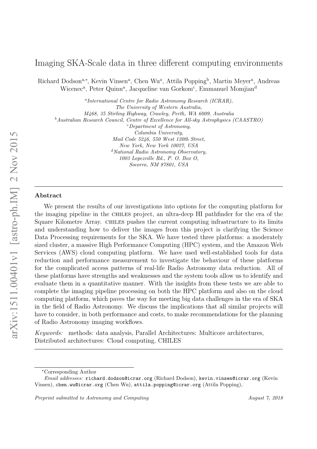 Imaging SKA-Scale Data in Three Different Computing Environments