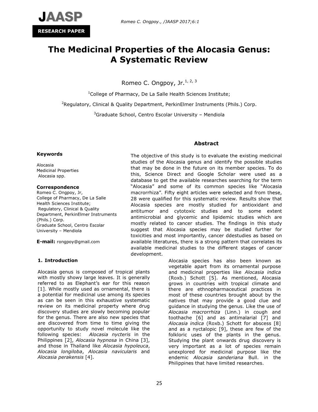 The Medicinal Properties of the Alocasia Genus: a Systematic Review