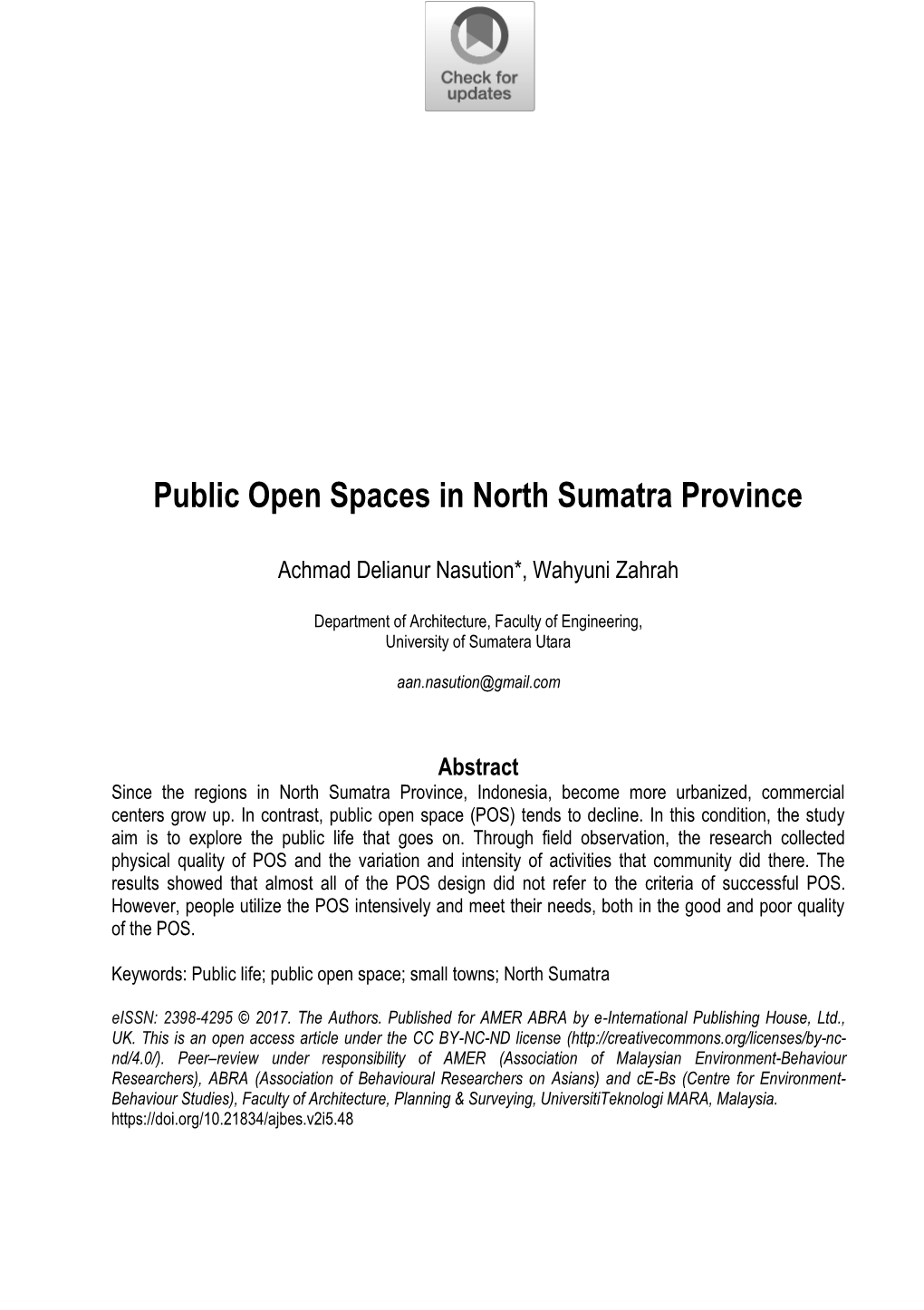 Public Open Spaces in North Sumatra Province