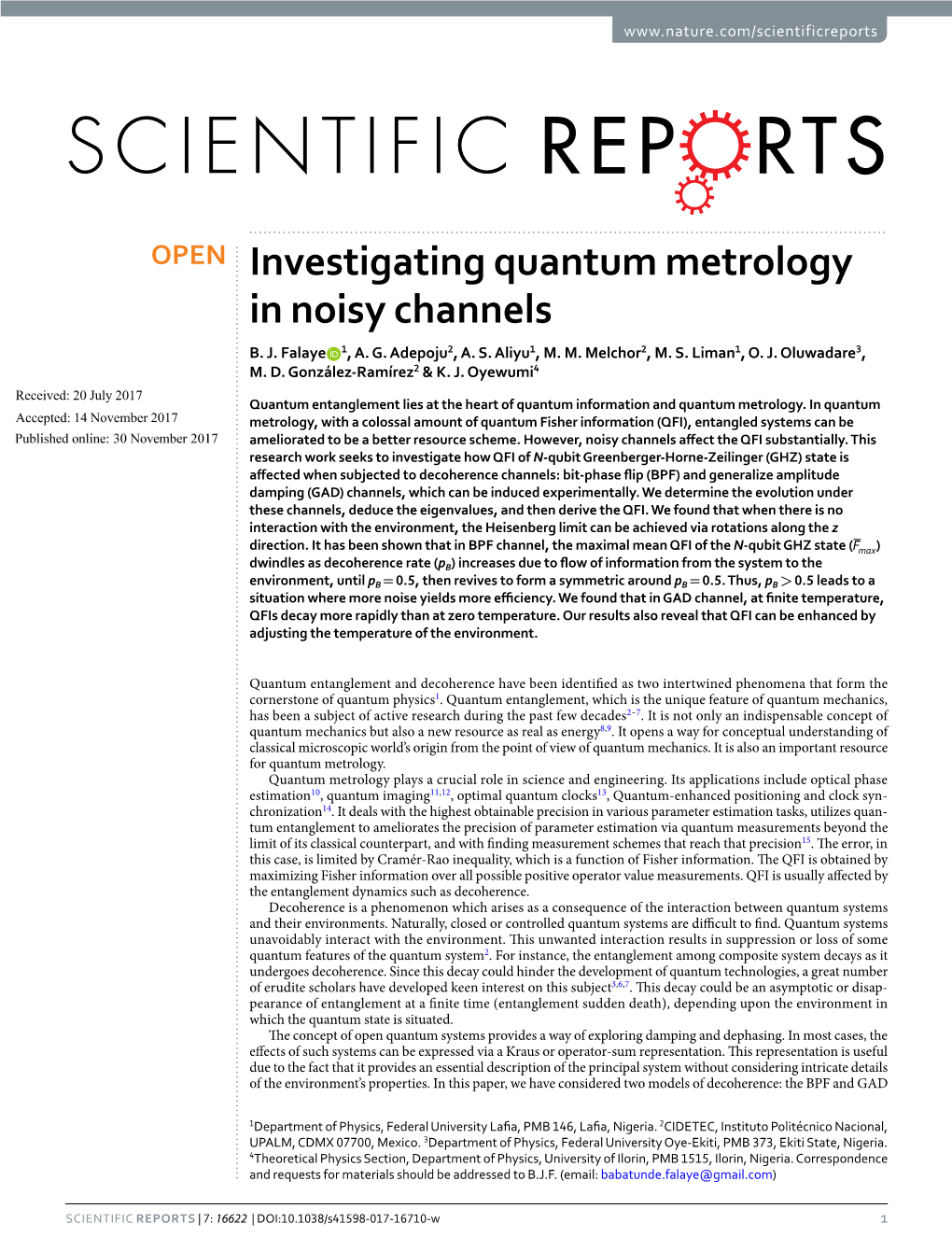 Investigating Quantum Metrology in Noisy Channels B