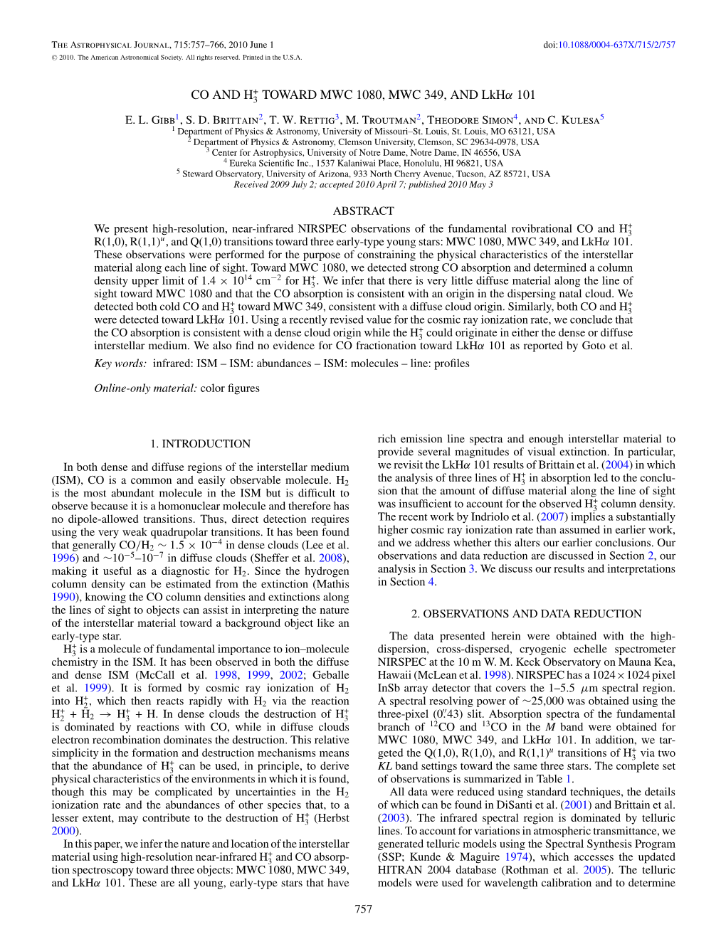 CO and H+ 3 TOWARD MWC 1080, MWC 349, and Lkhα