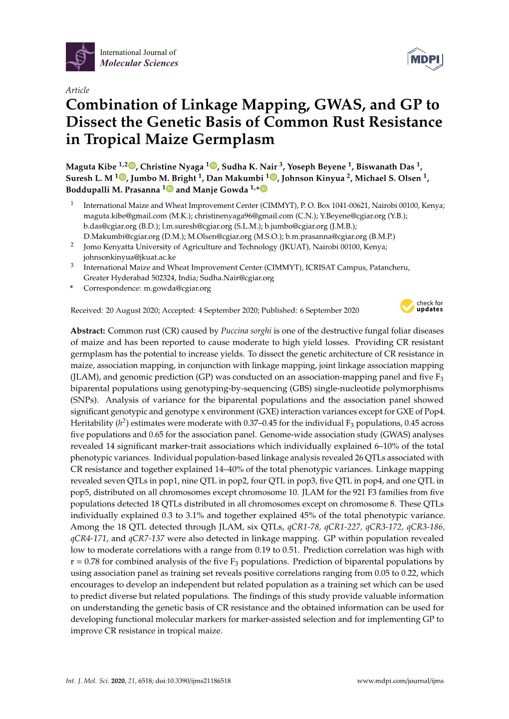Combination of Linkage Mapping, GWAS, and GP to Dissect the Genetic Basis of Common Rust Resistance in Tropical Maize Germplasm