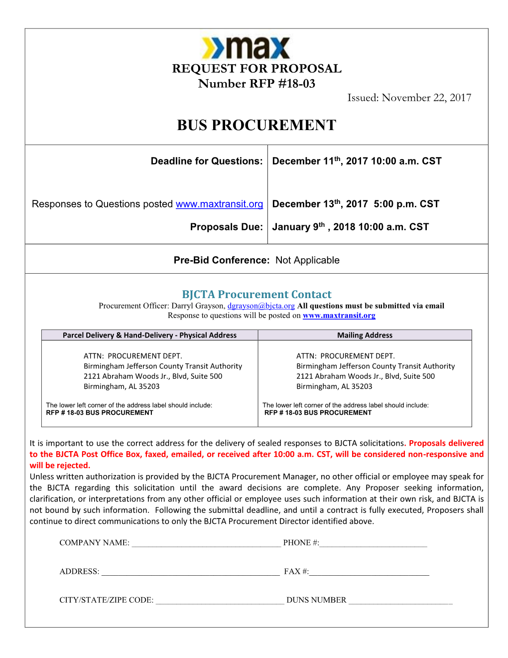 RFP #18-03 Bus Procurement