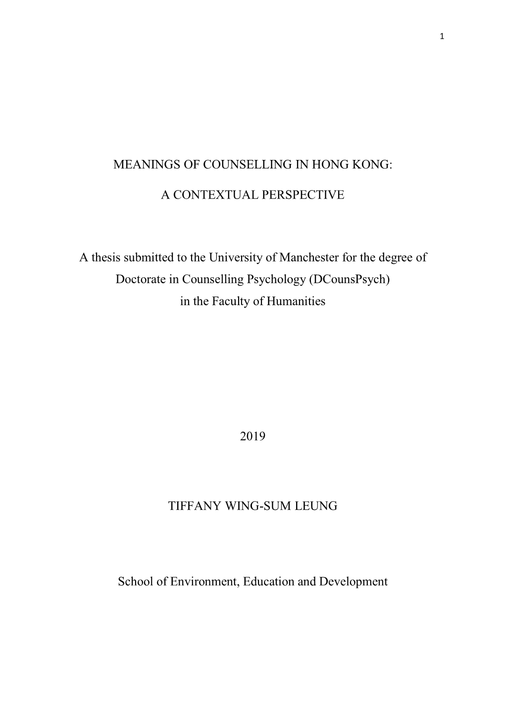 Meanings of Counselling in Hong Kong