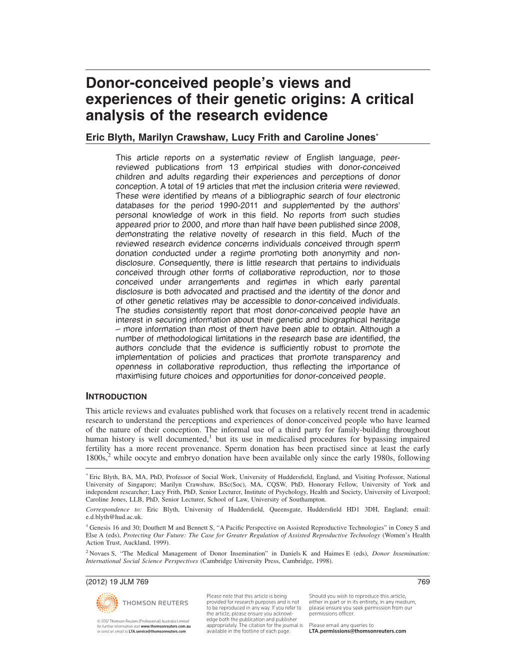 Donor-Conceived People's Views and Experiences of Their