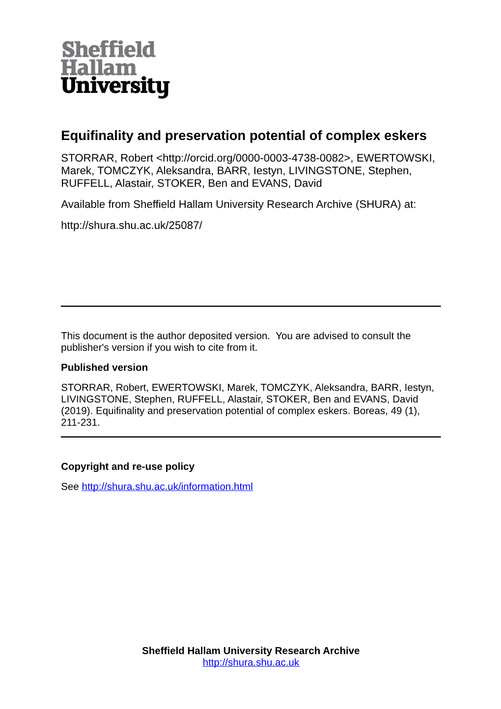 Equifinality and Preservation Potential of Complex Eskers