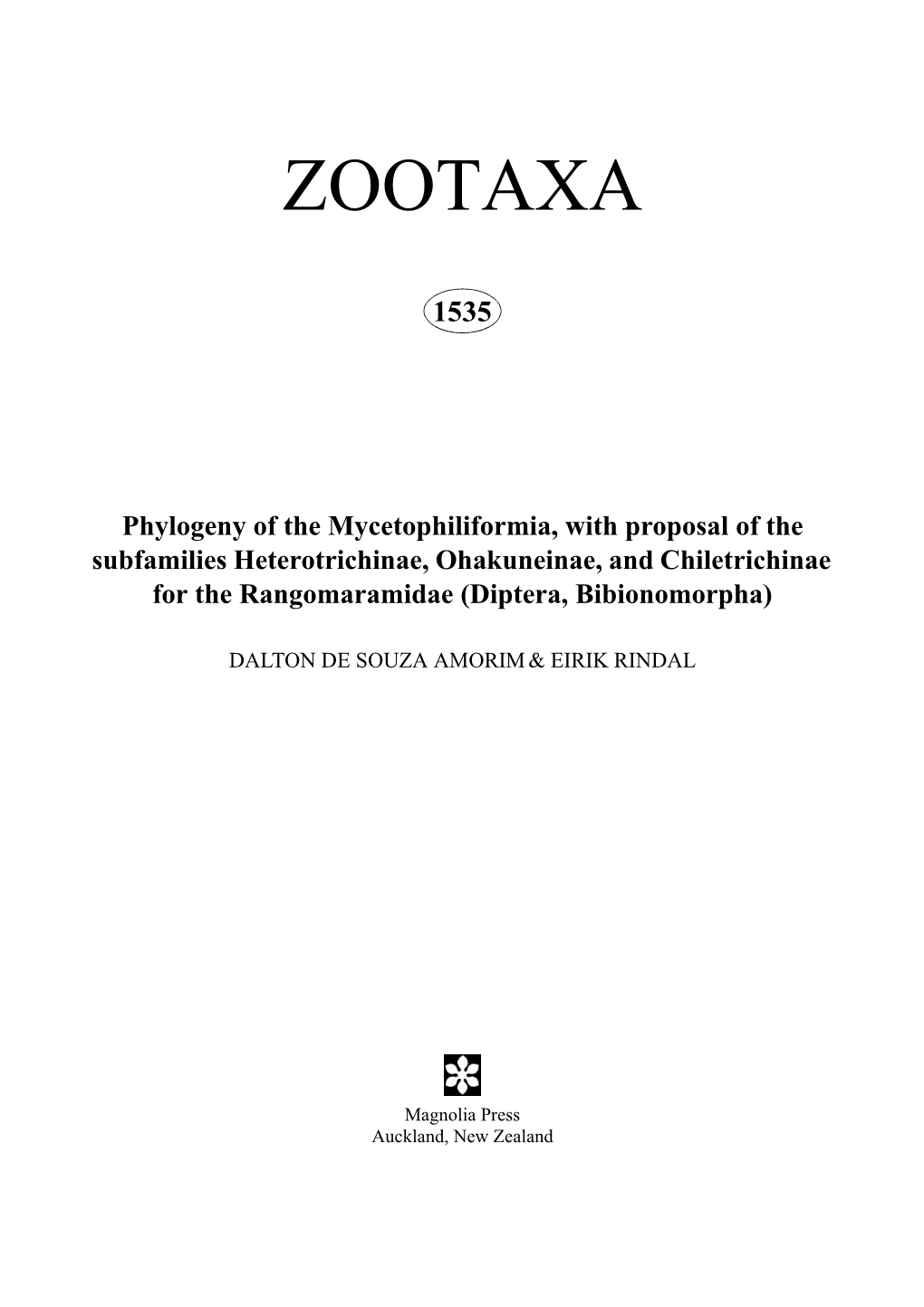 Zootaxa, Phylogeny of the Mycetophiliformia
