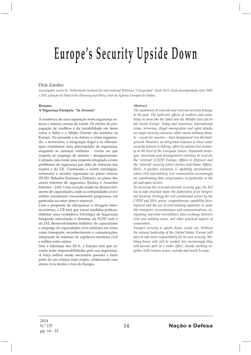 Europe·S Security Upside Down