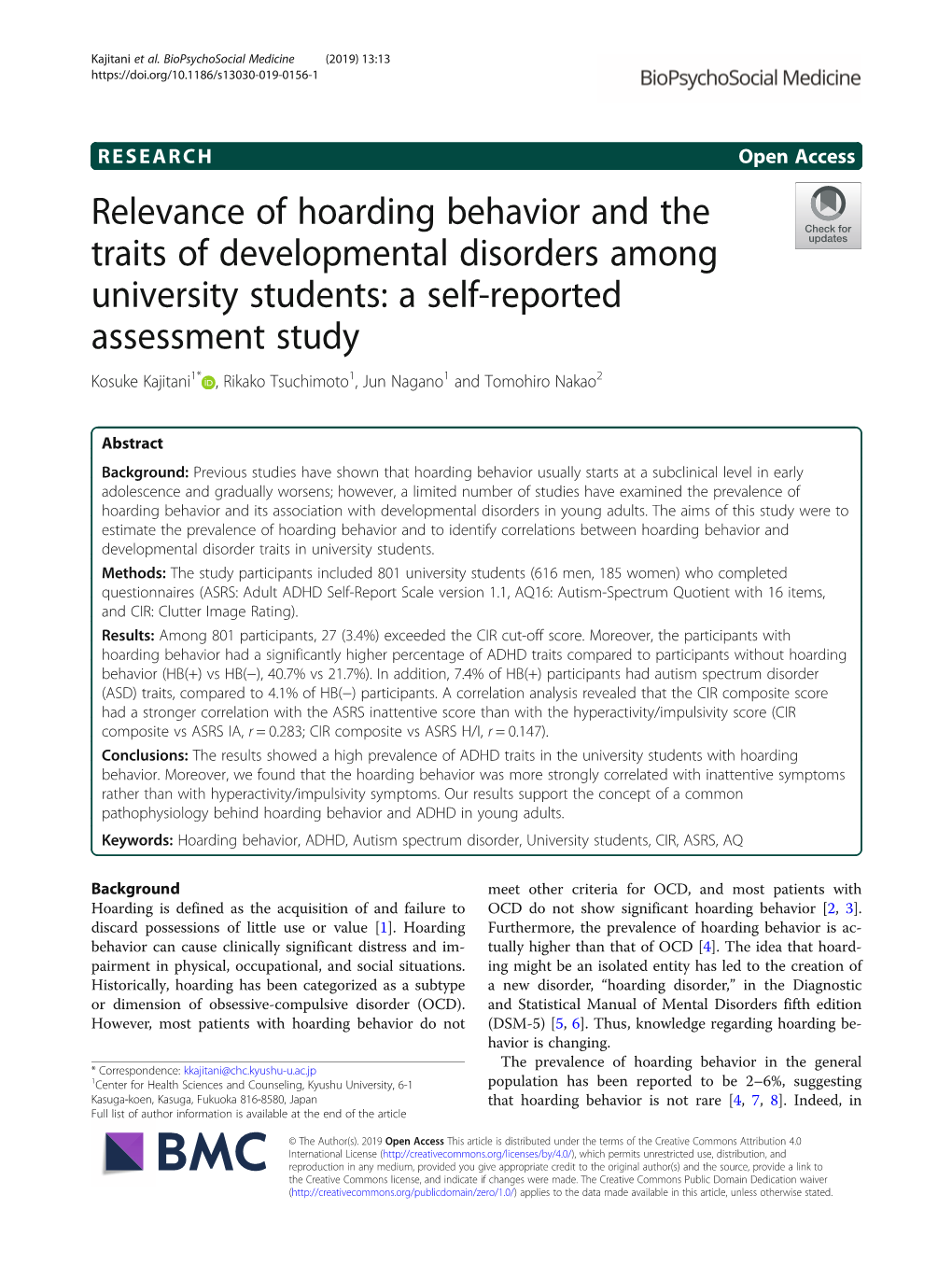 Relevance of Hoarding Behavior and the Traits of Developmental Disorders Among University Students