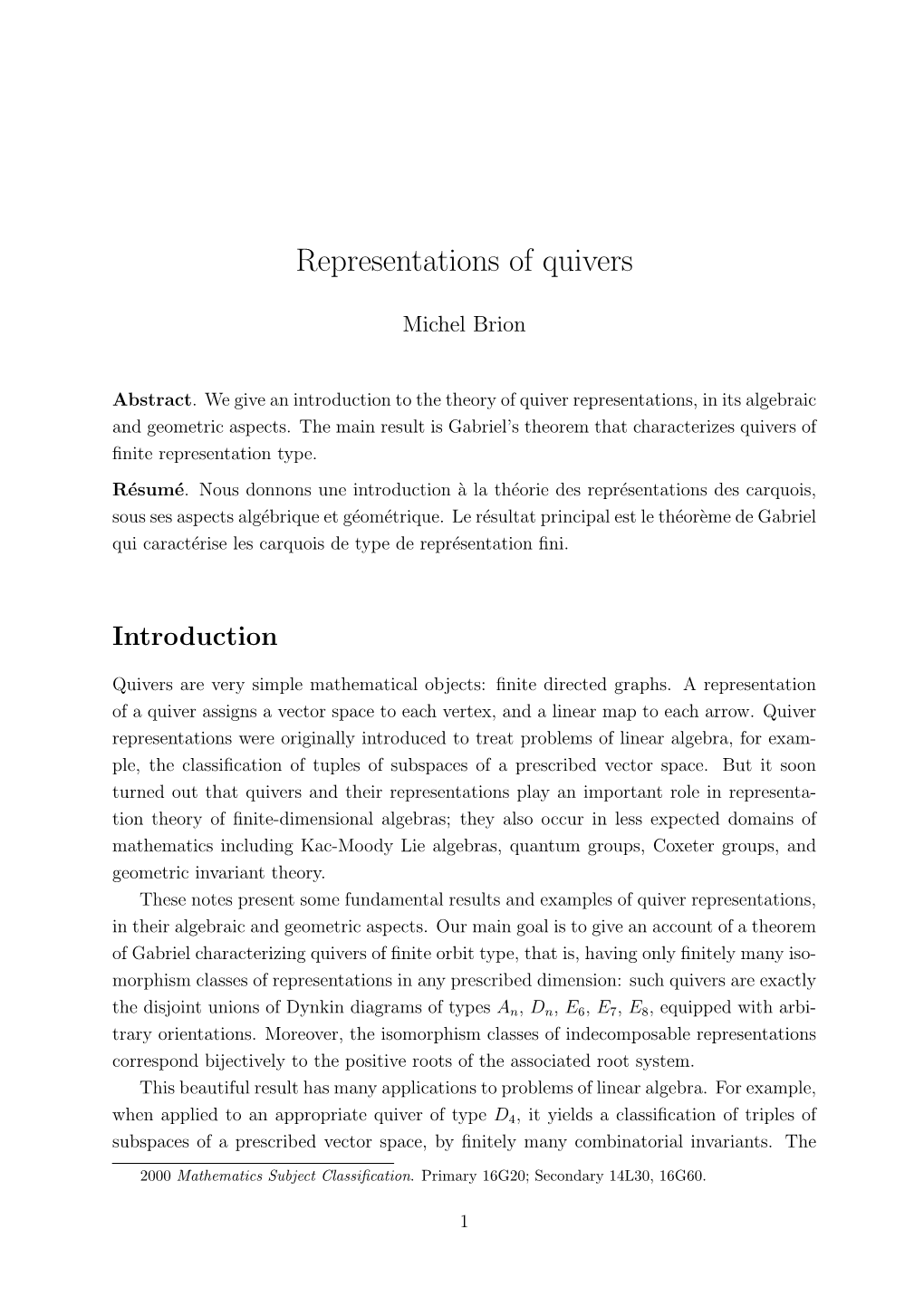Representations of Quivers