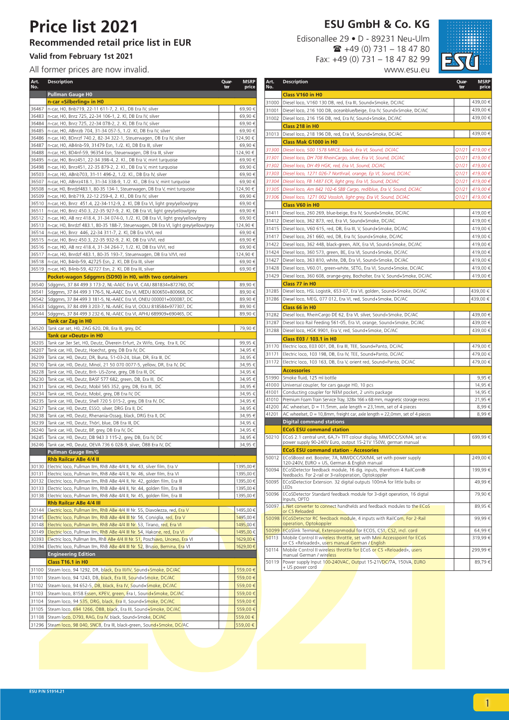 Price List 2021 ESU Gmbh & Co