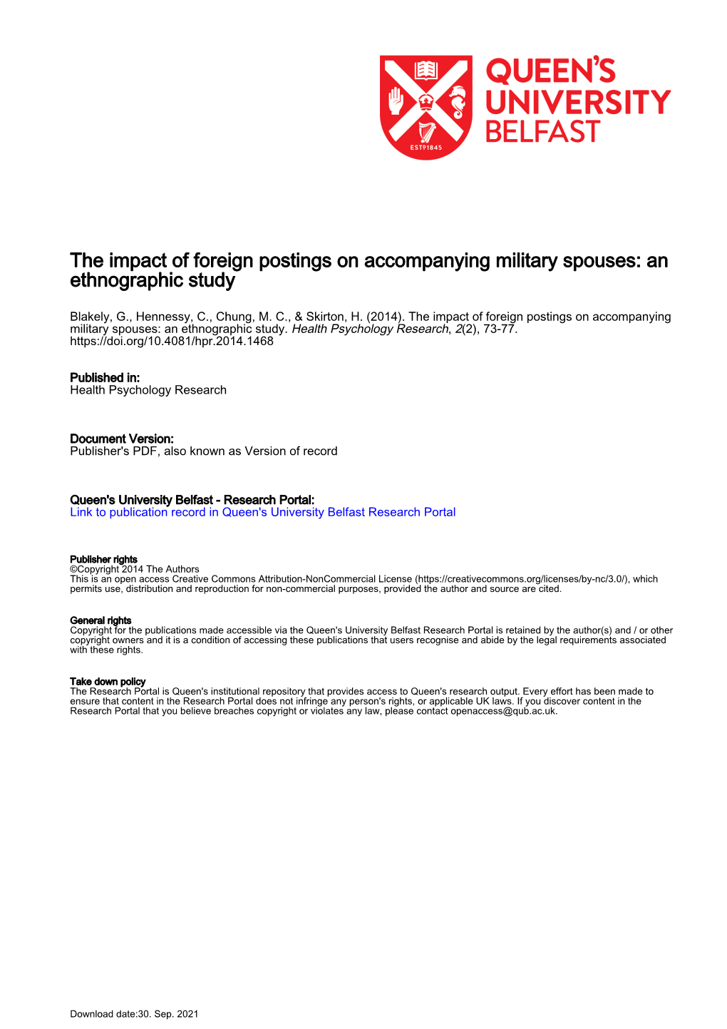 The Impact of Foreign Postings on Accompanying Military Spouses: an Ethnographic Study
