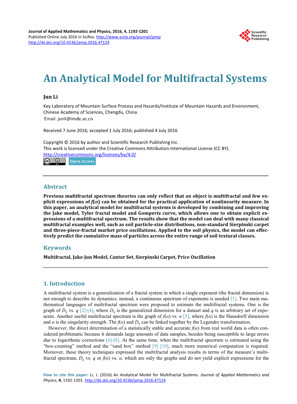 An Analytical Model for Multifractal Systems