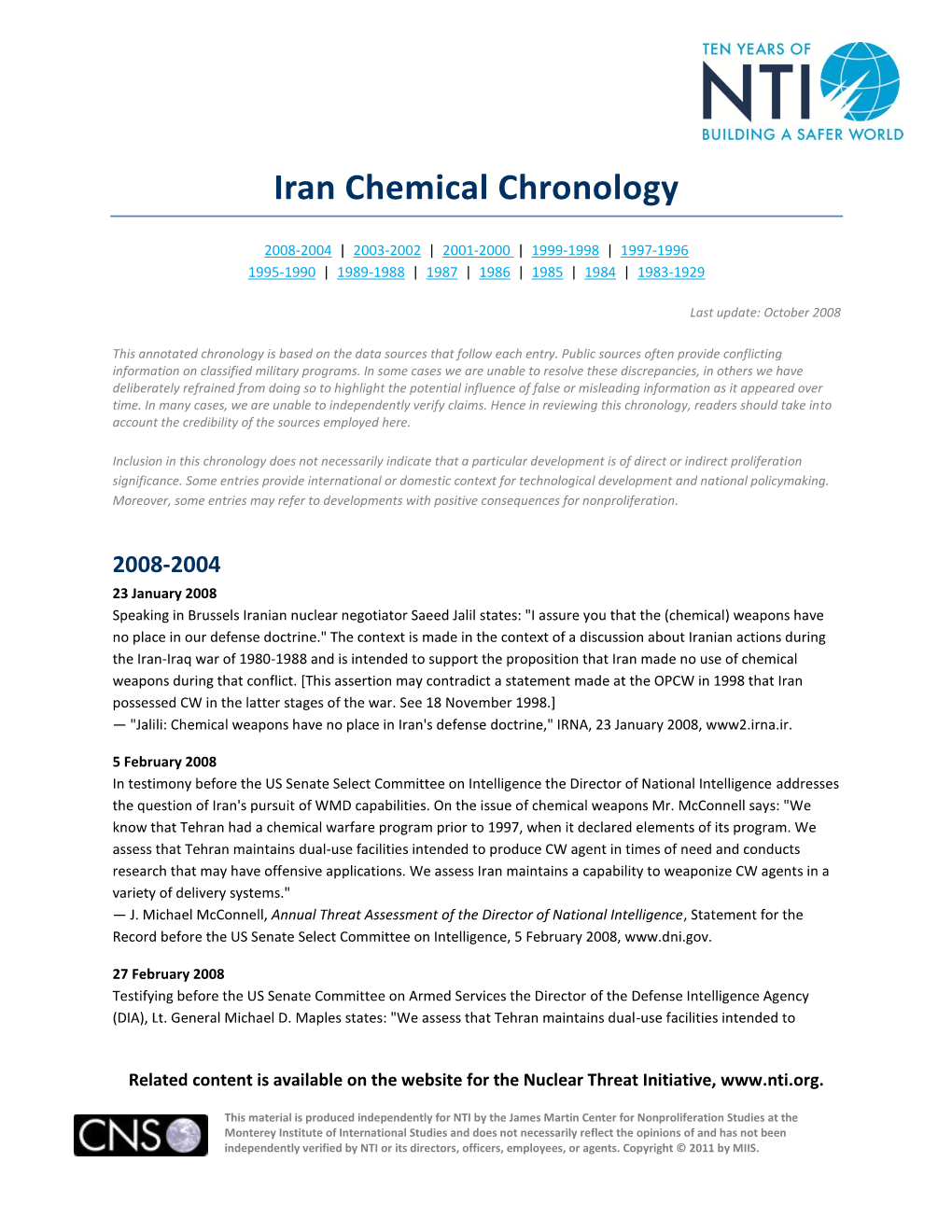 Iran Chemical Chronology