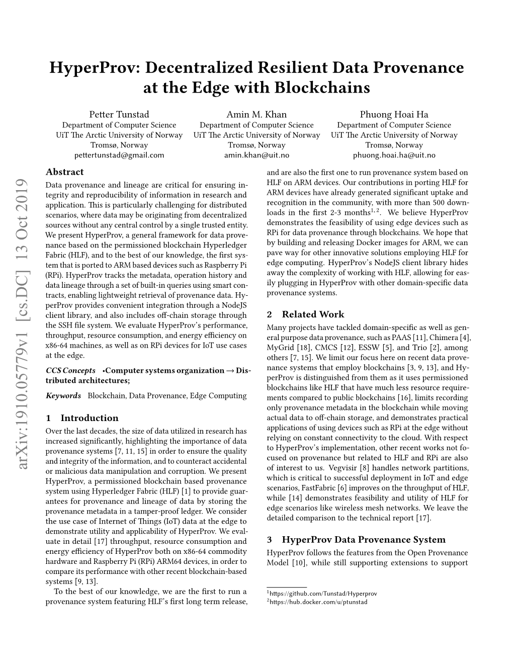 Decentralized Resilient Data Provenance at the Edge with Blockchains