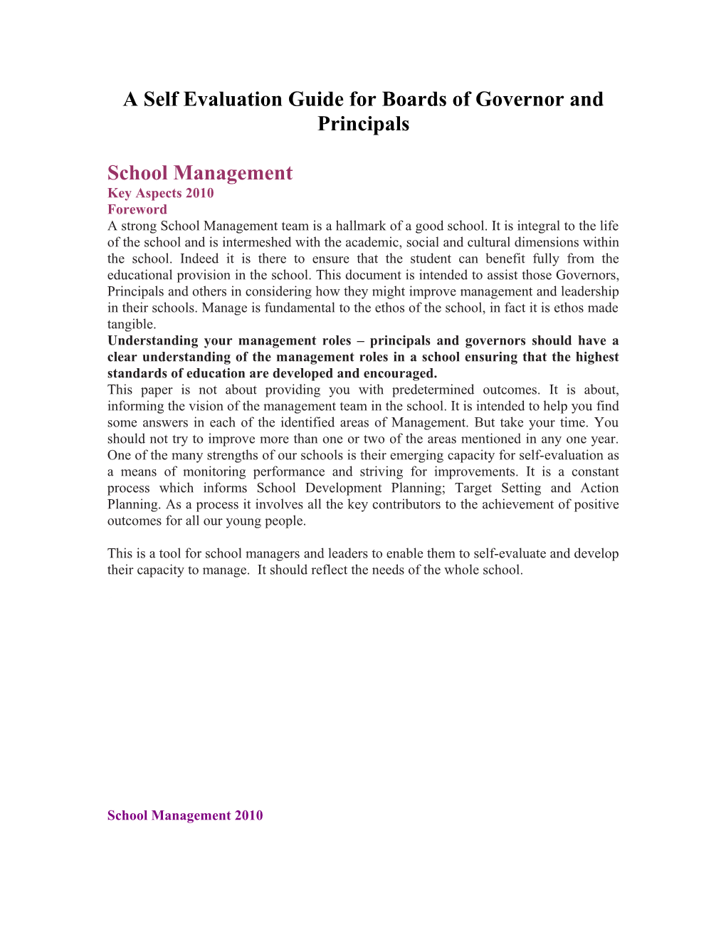 A Self Evaluation Guide For Boards Of Governors And Principals