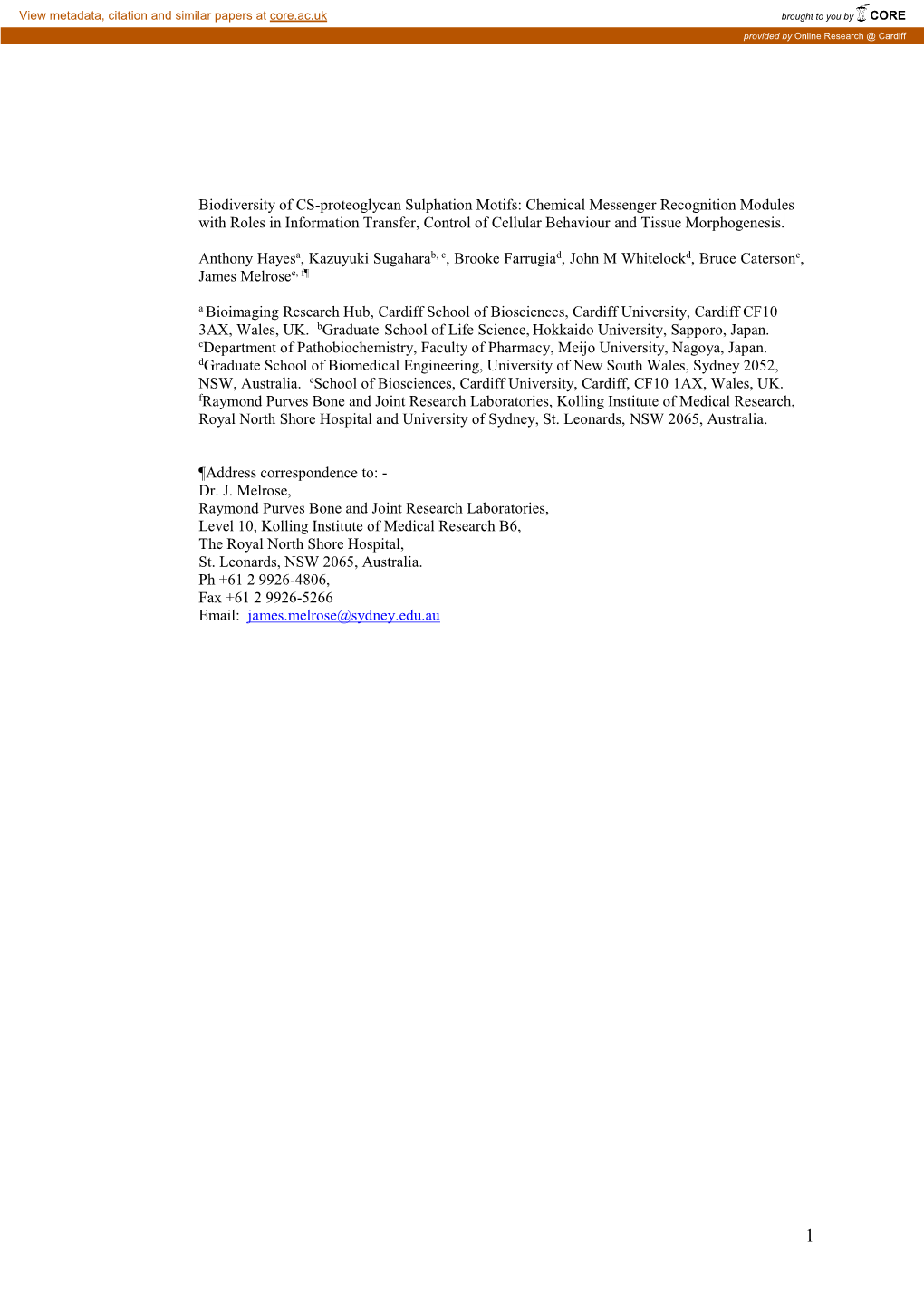 Biodiversity of CS-Proteoglycan Sulphation Motifs