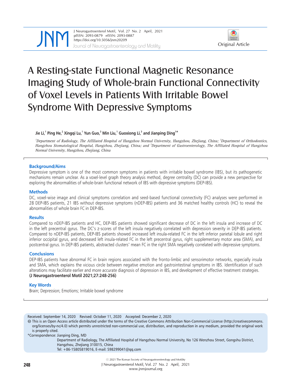 JNM J Neurogastroenterol Motil, Vol. 27 No. 2 April, 2021