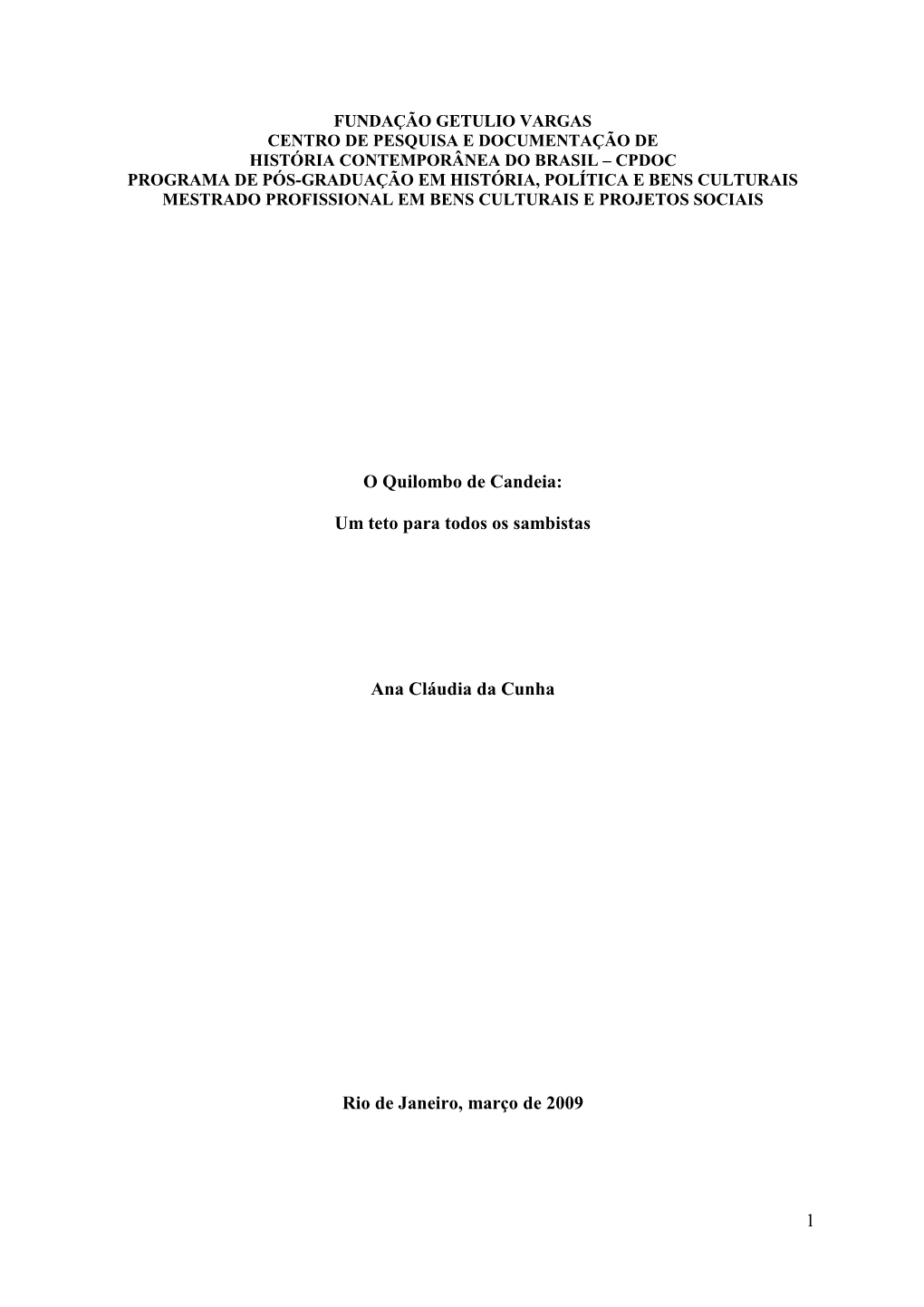 1 O Quilombo De Candeia: Um Teto Para Todos Os Sambistas Ana