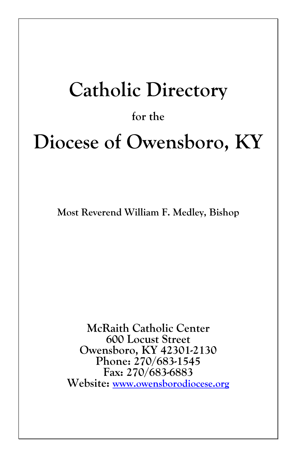 Catholic Directory Diocese of Owensboro, KY