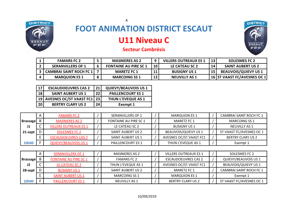 FOOT ANIMATION DISTRICT ESCAUT U11 Niveau C Secteur Cambrésis