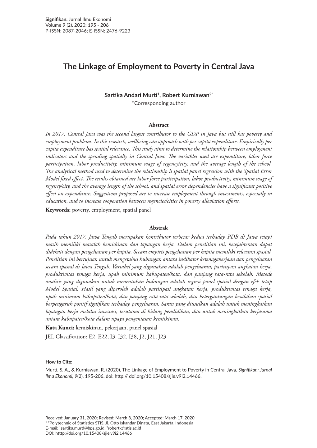 The Linkage of Employment to Poverty in Central Java