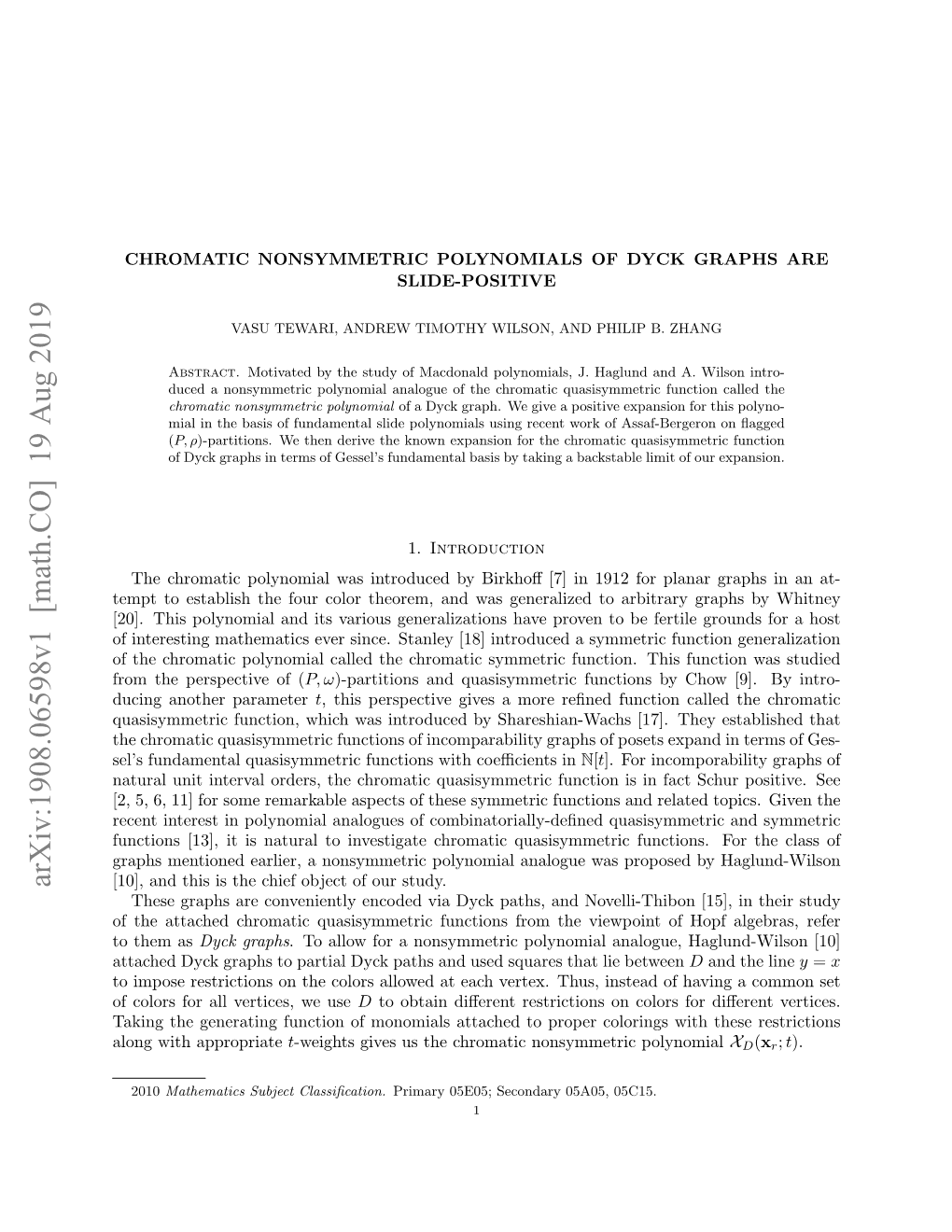 Arxiv:1908.06598V1 [Math.CO] 19 Aug 2019 [10], and This Is the Chief Object of Our Study