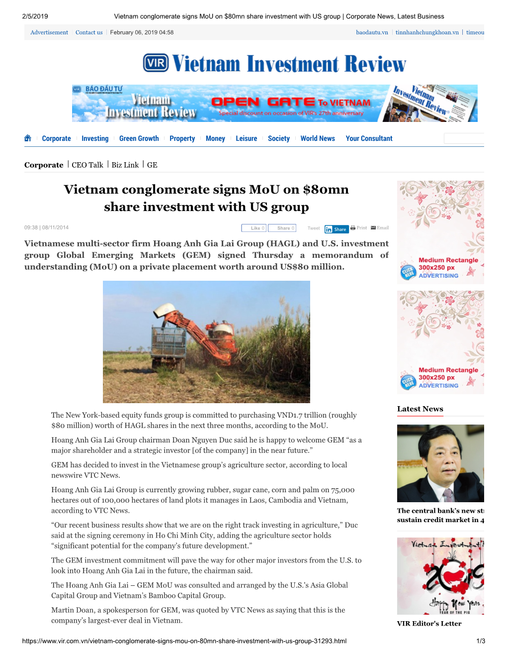 Vietnam Conglomerate Signs Mou on $80Mn Share Investment with US Group | Corporate News, Latest Business