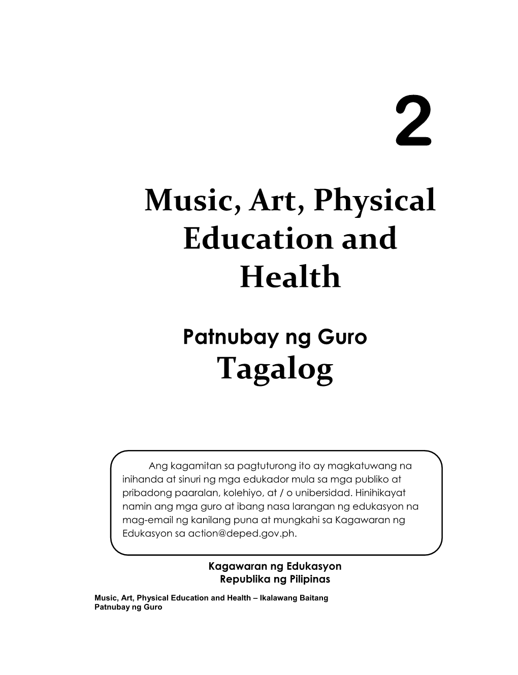 Tagalog Music, Art, Physical Education and Health