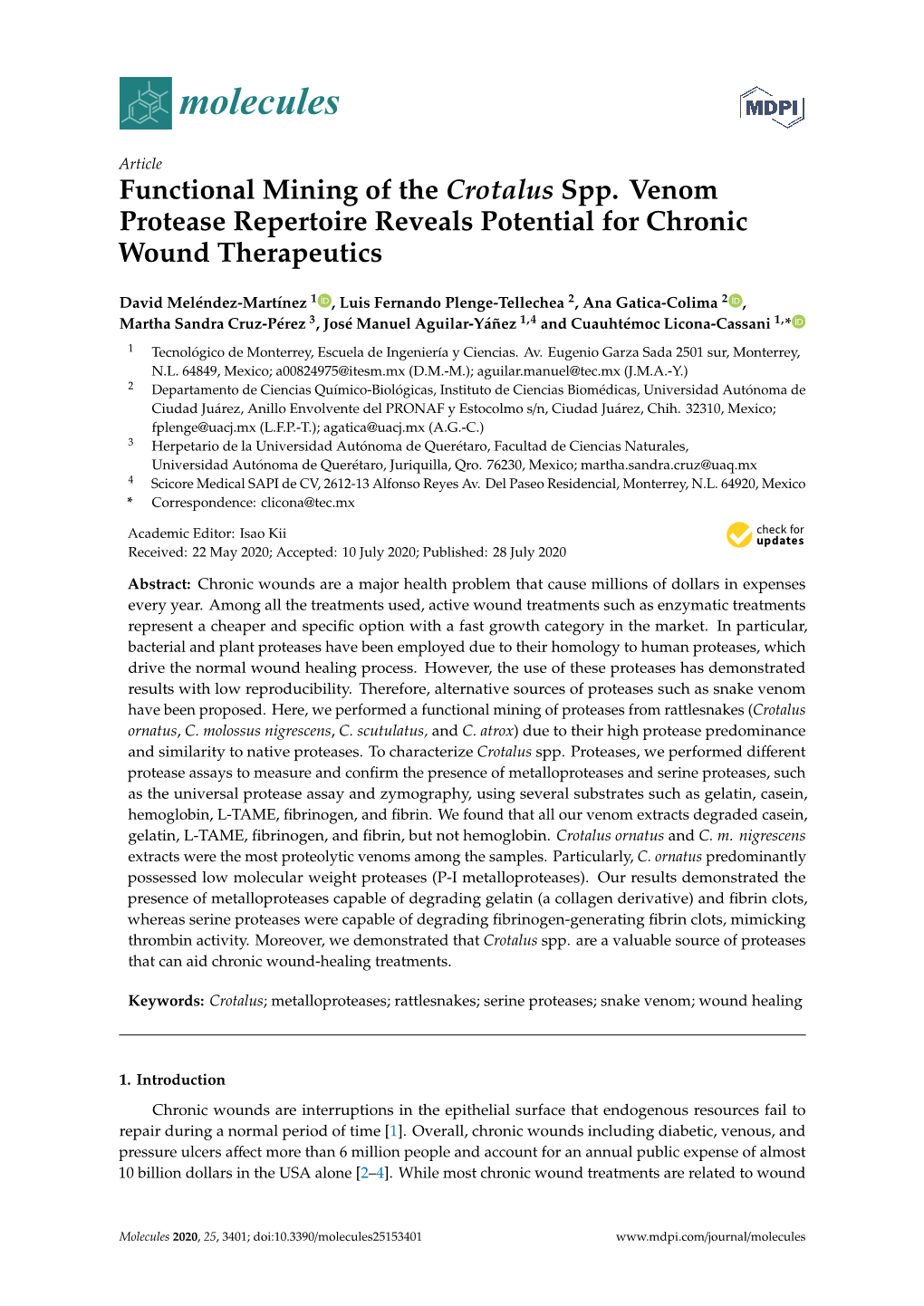 Functional Mining of the Crotalus Spp. Venom Protease Repertoire Reveals Potential for Chronic Wound Therapeutics