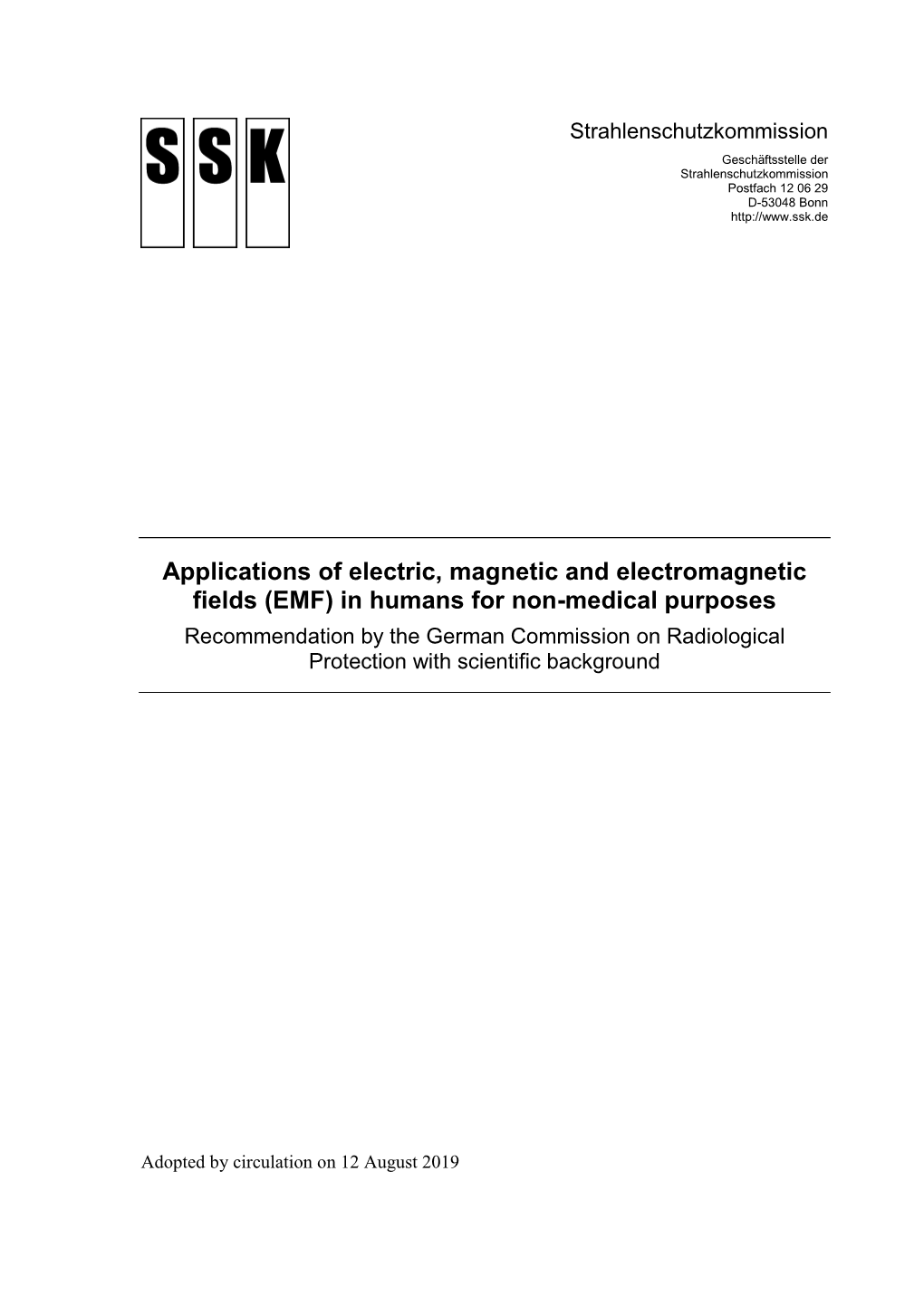 EMF) in Humans for Non-Medical Purposes Recommendation by the German Commission on Radiological Protection with Scientific Background