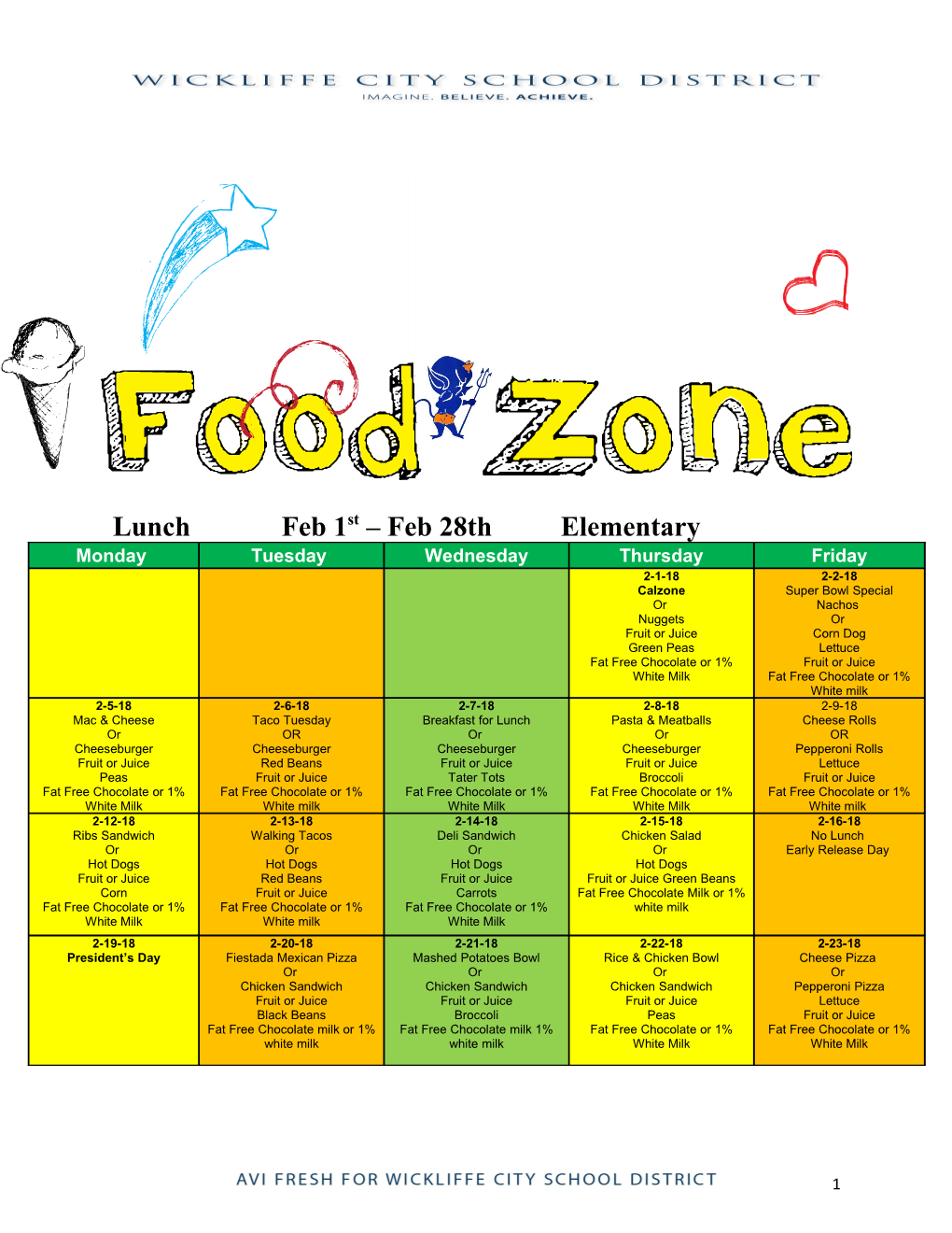 Lunch Feb 1St Feb 28Th Elementary