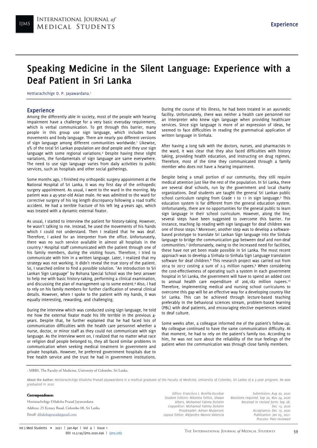 Experience with a Deaf Patient in Sri Lanka