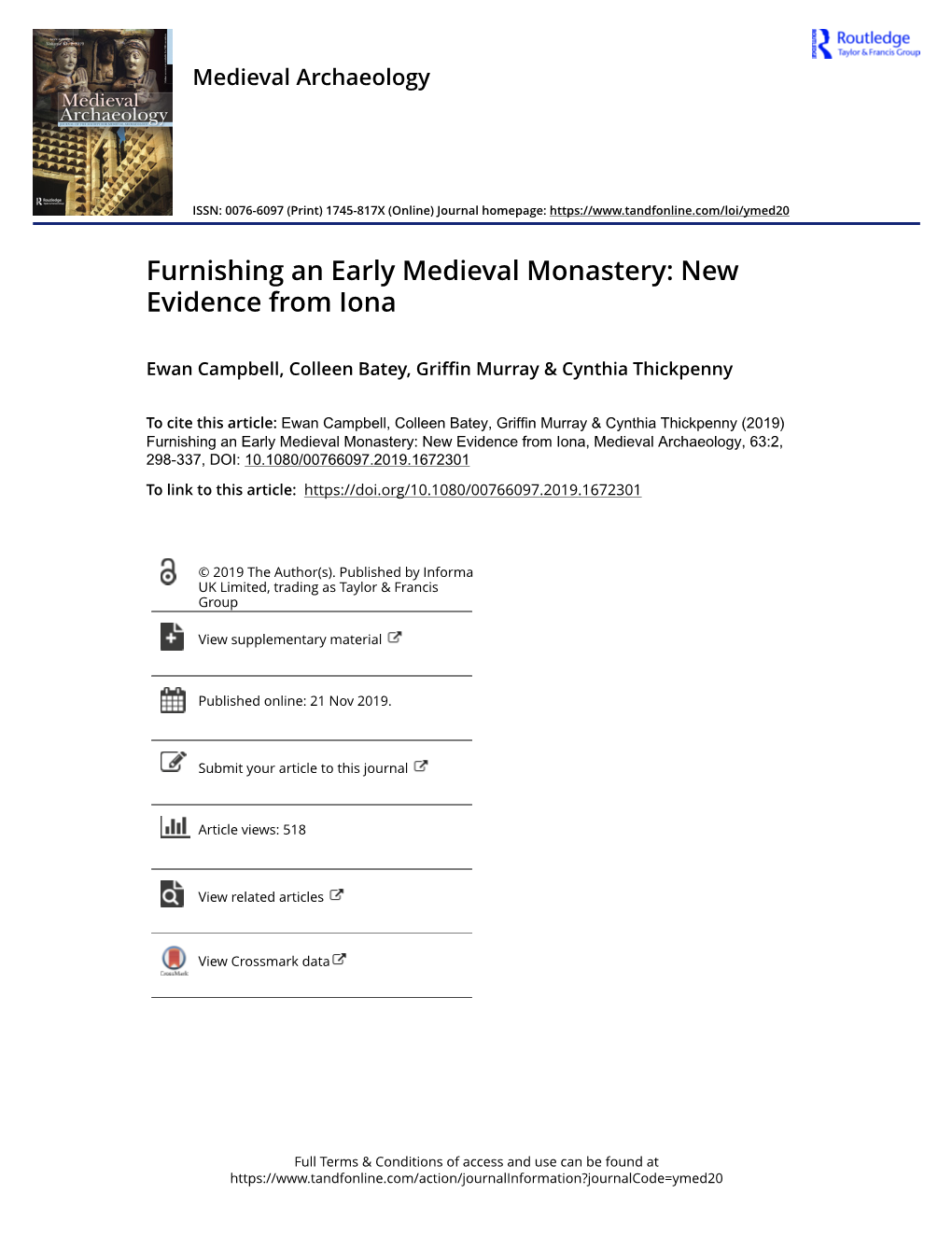 Furnishing an Early Medieval Monastery: New Evidence from Iona