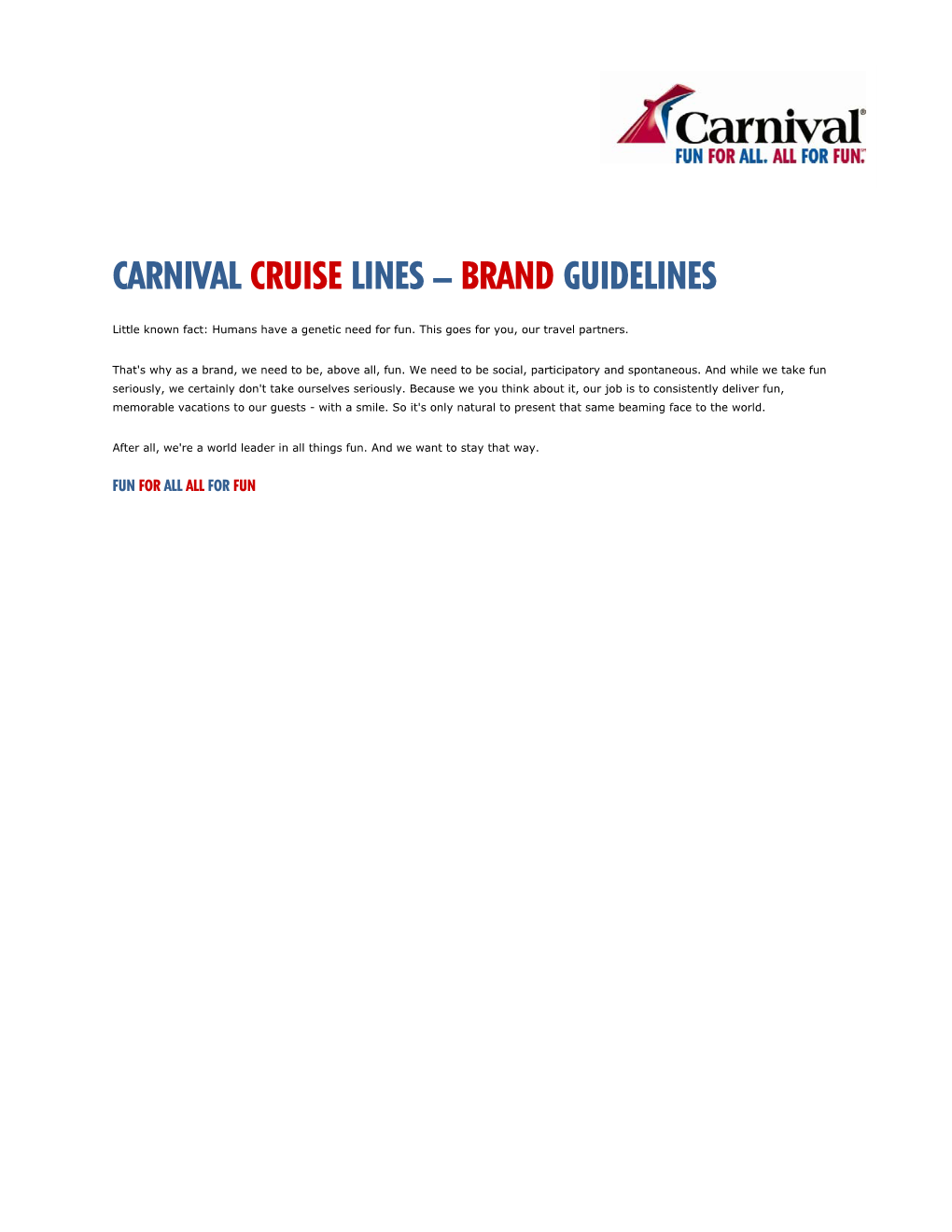 Carnival Cruise Lines – Brand Guidelines