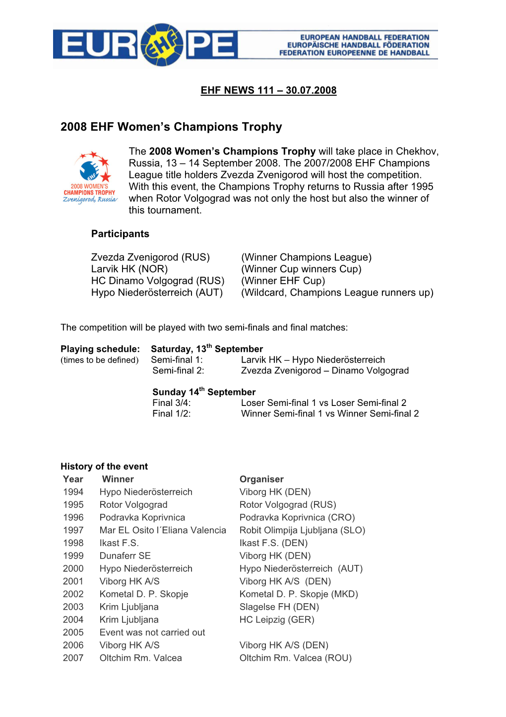 2008 EHF Women's Champions Trophy