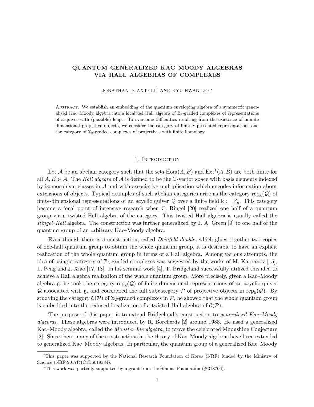 Quantum Generalized Kac-Moody Algebras Via Hall Algebras of Complexes