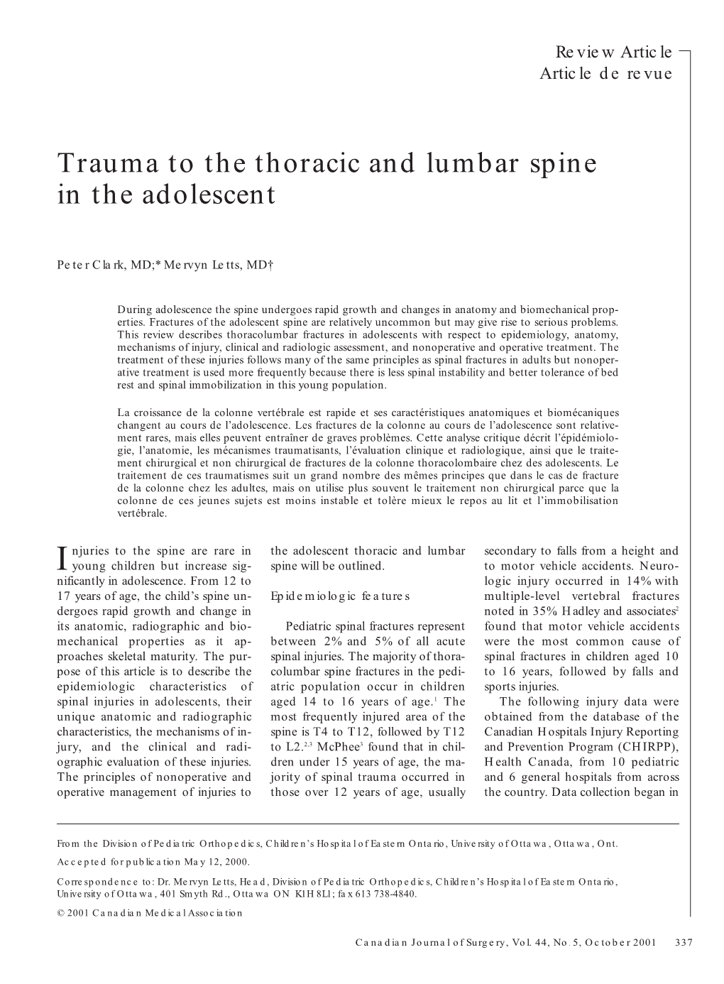 Trauma to the Thoracic and Lumbar Spine in the Adolescent