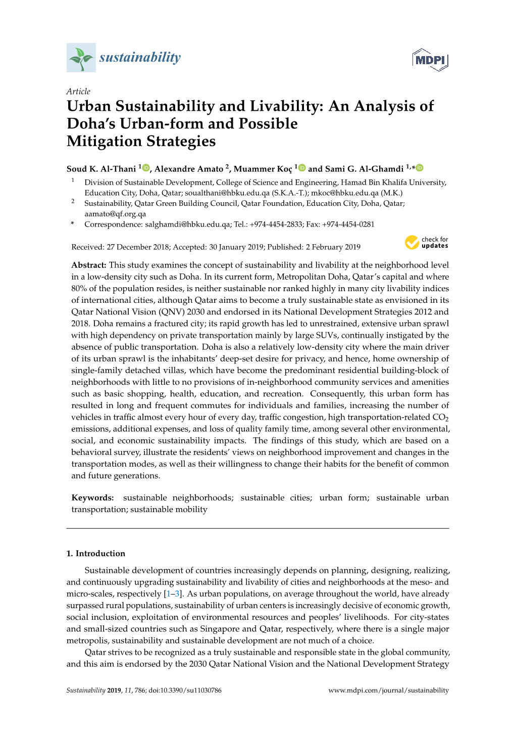 Urban Sustainability and Livability: an Analysis of Doha’S Urban-Form and Possible Mitigation Strategies