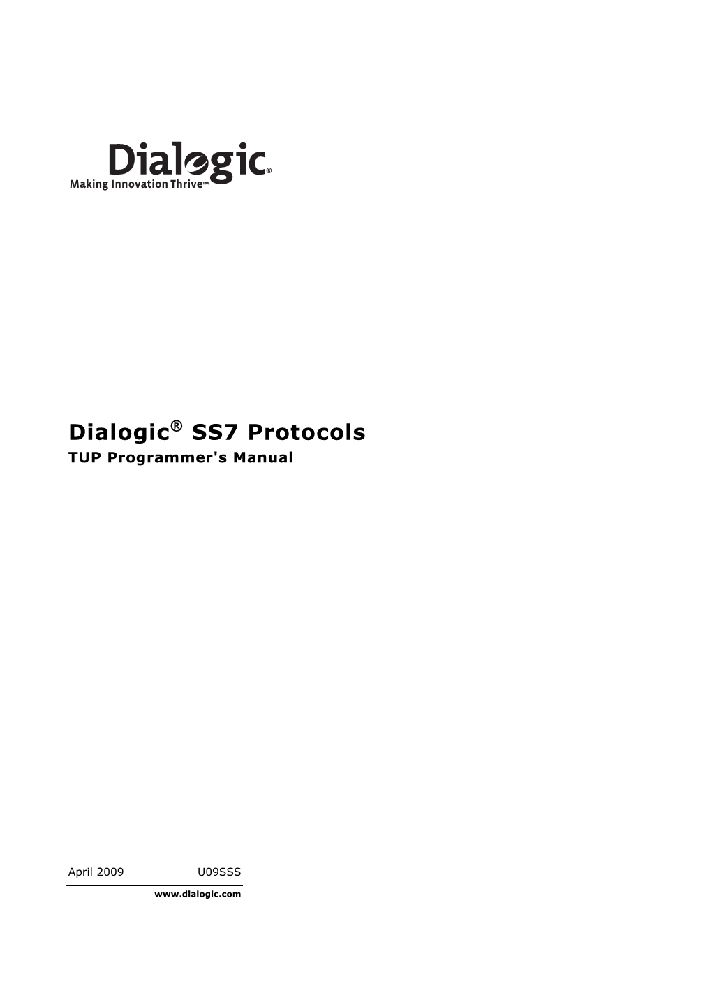 Dialogic® SS7 Protocols TUP Programmer's Manual