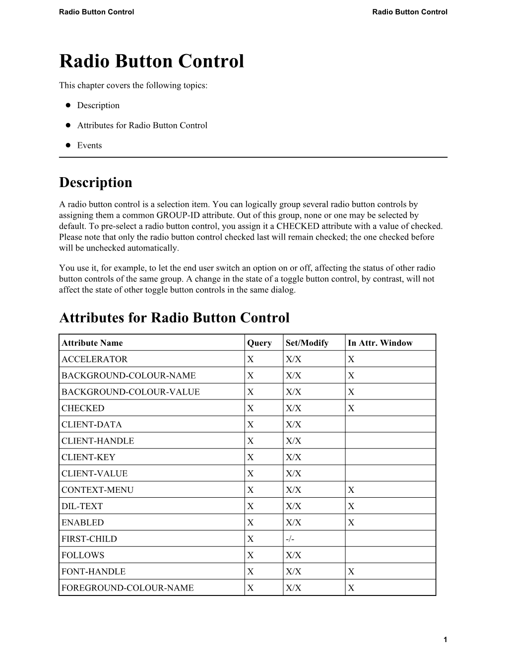 Radio Button Control Radio Button Control