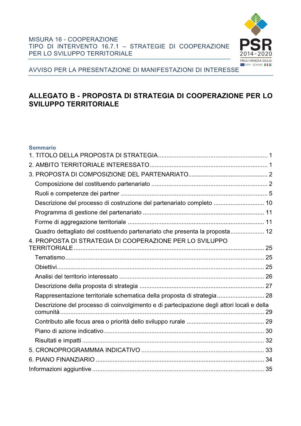 Proposta Di Strategia Di Cooperazione Per Lo Sviluppo Territoriale